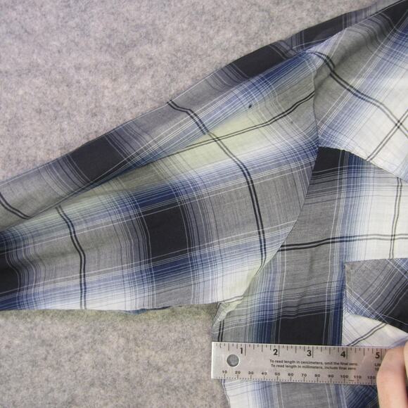 HOLT Shirt Mens Medium Blue Gray Plaid Pearl Snap Western Cowboy Long Sleeve - Picture 7 of 9